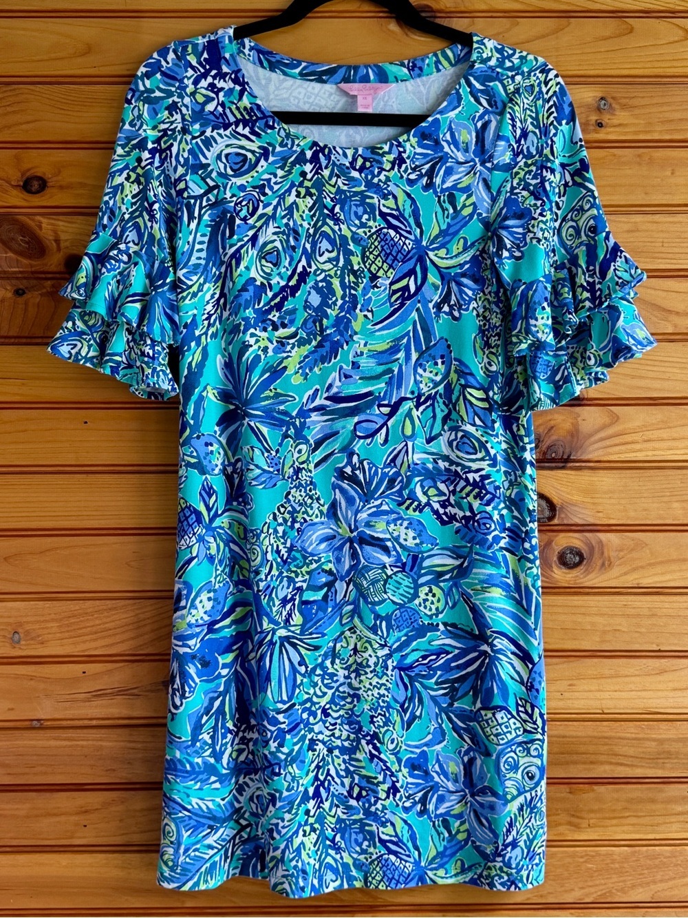 Lilly Pulitzer Lula Dress XS Bennet Blue Sneak A Beak Ruffle Sleeve Shift Knit